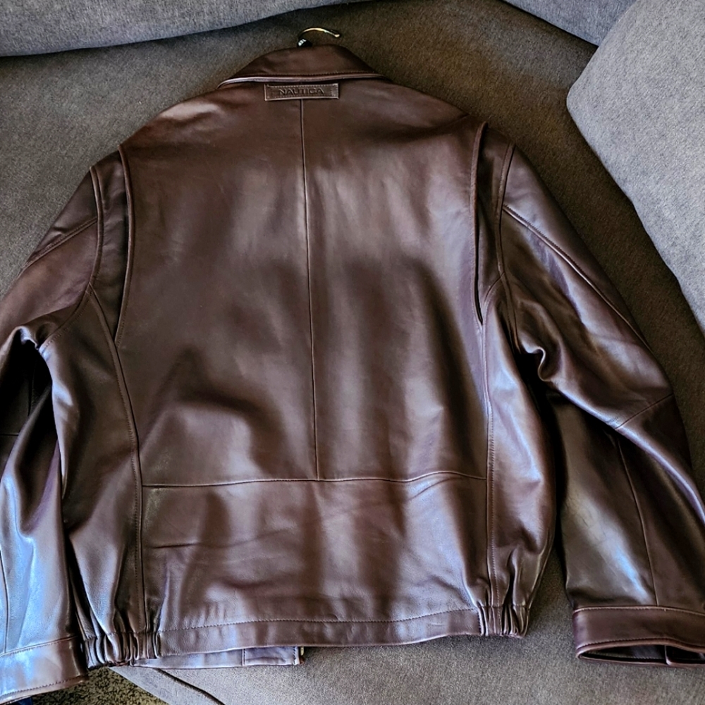 Mens Nautica Leather Jacket Size Large